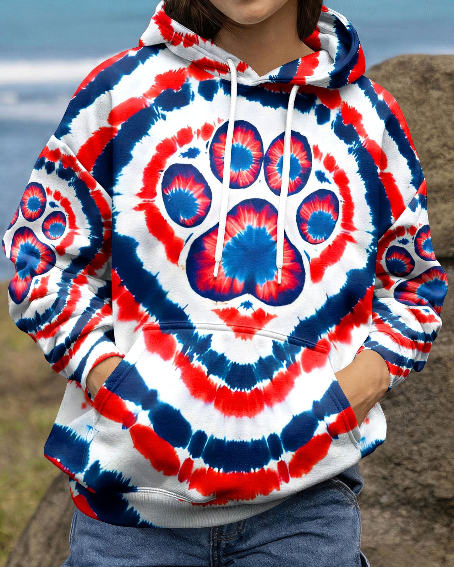 HEART PAW RED WHITE AND BLUE ALL OVER PRINT - TYQY02042531