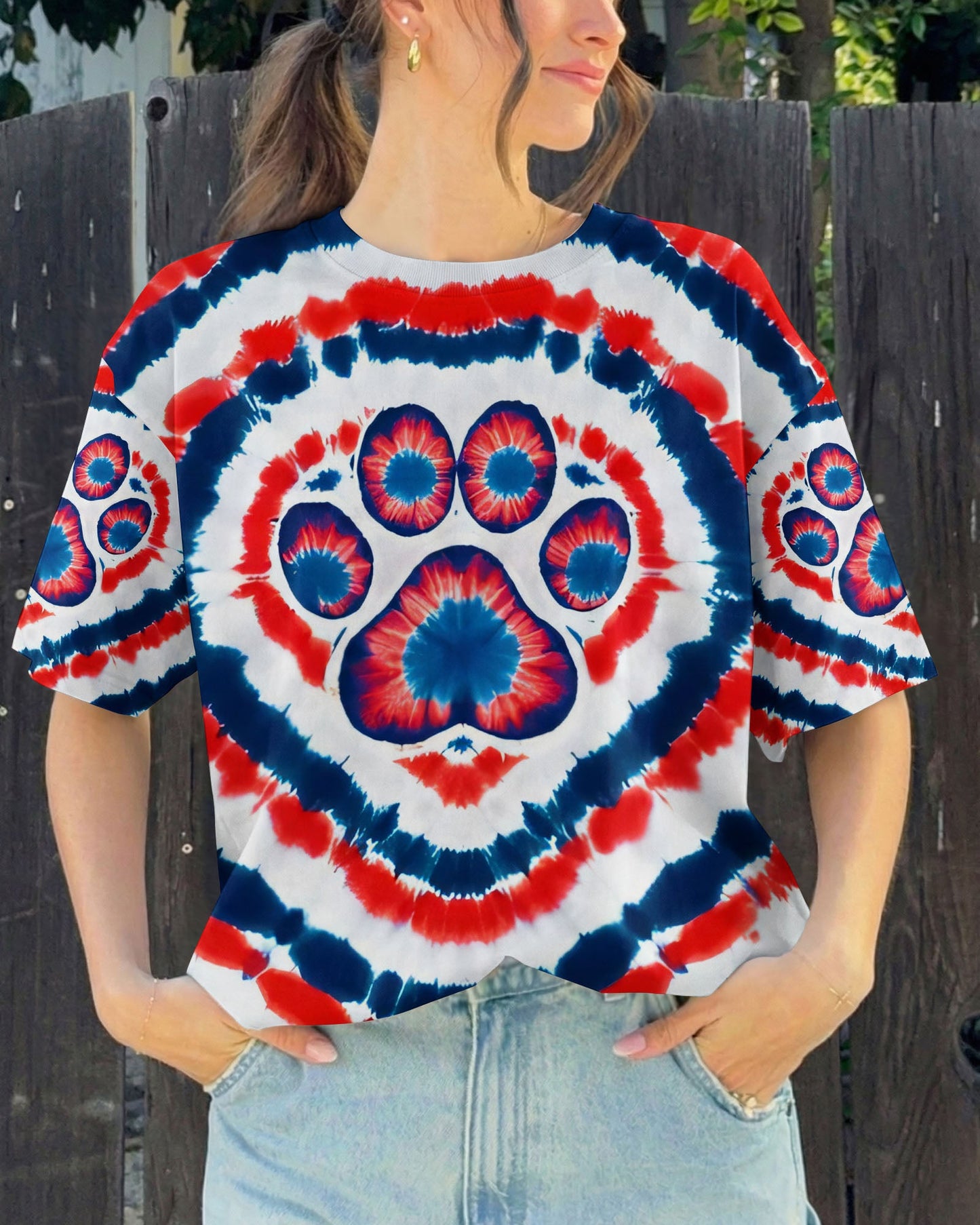 HEART PAW RED WHITE AND BLUE ALL OVER PRINT - TYQY02042531