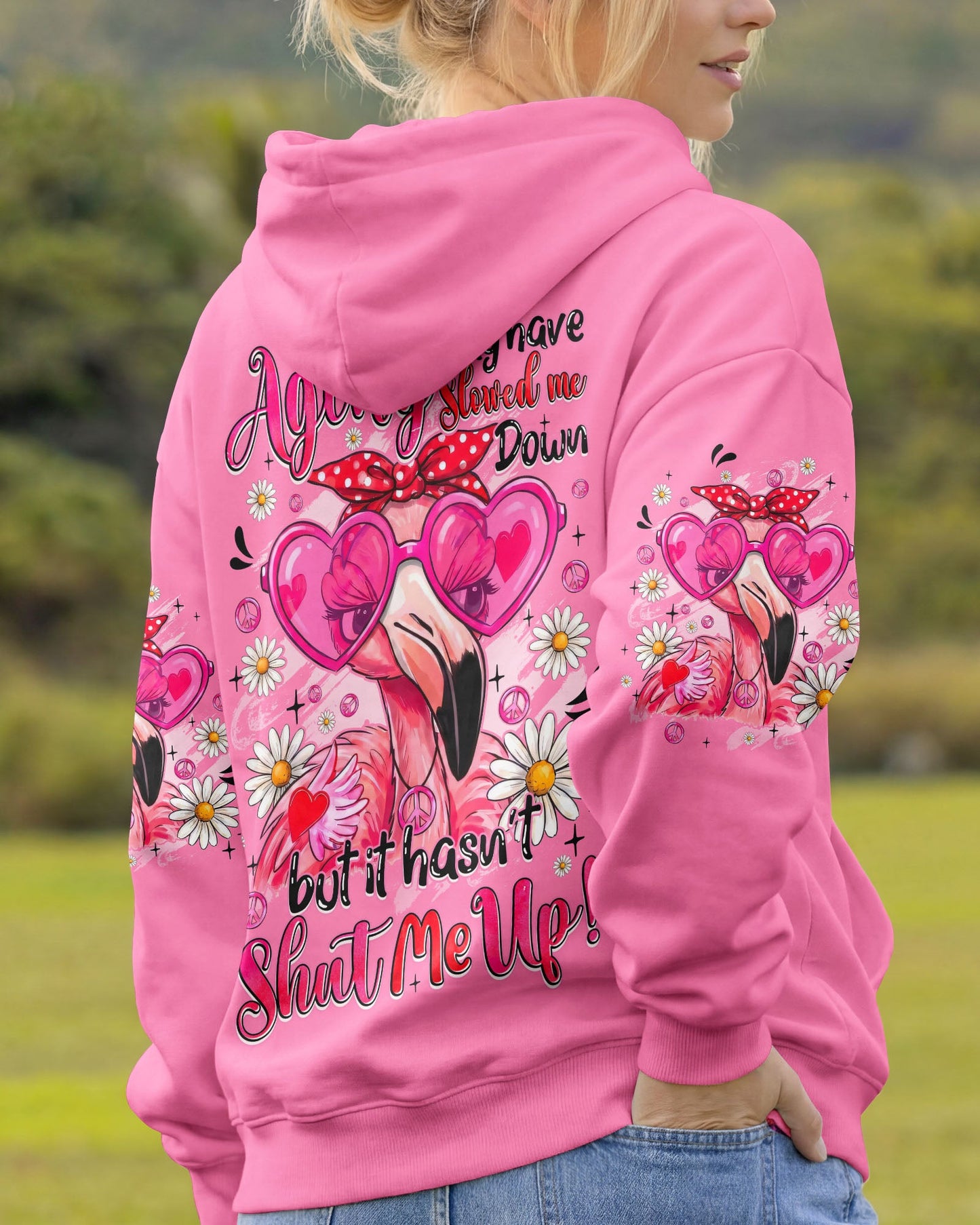 AGING MAY HAVE SLOWED ME DOWN FLAMINGO ALL OVER PRINT - TYQY0207261