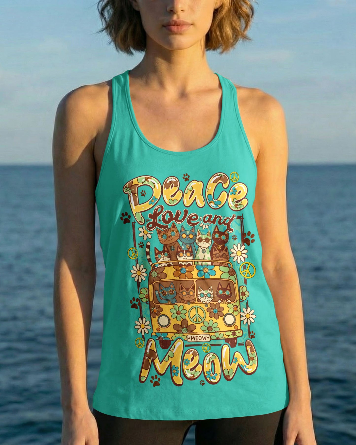 PEACE LOVE AND MEOW ALL OVER PRINT - TYQY0707263