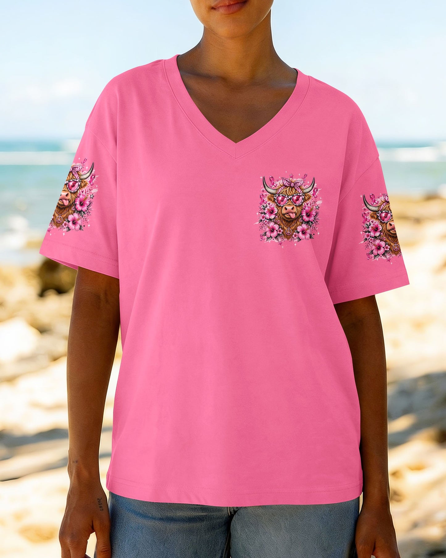 IN OCTOBER WE WEAR PINK BREAST CANCER AWARENESS HIGHLAND COW ALL OVER PRINT - TYQY1507261
