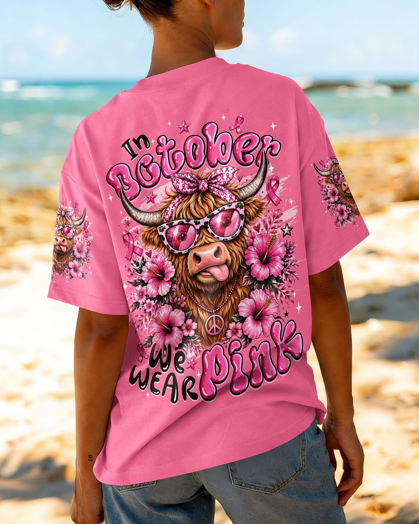 IN OCTOBER WE WEAR PINK BREAST CANCER AWARENESS HIGHLAND COW ALL OVER PRINT - TYQY1507261