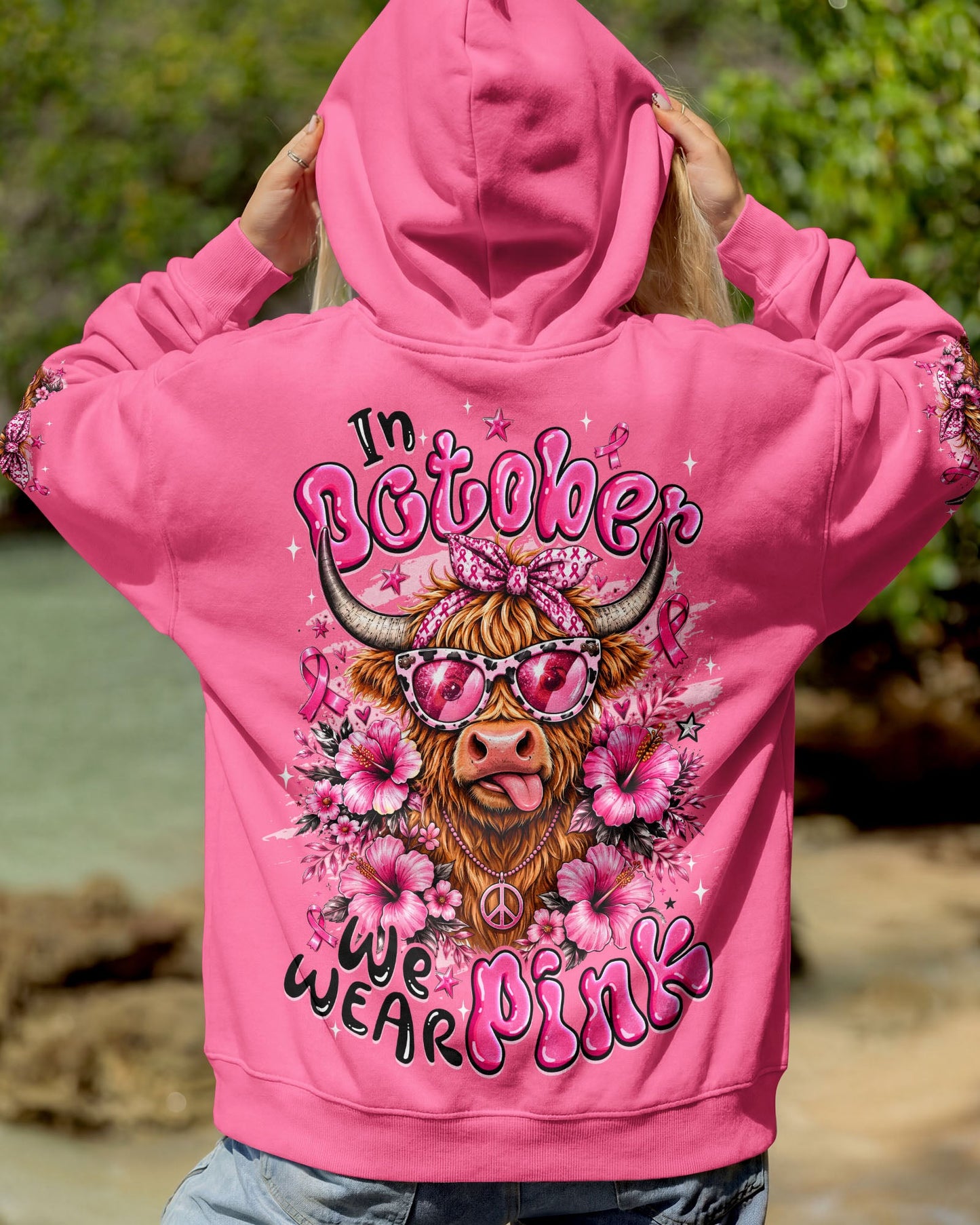 IN OCTOBER WE WEAR PINK BREAST CANCER AWARENESS HIGHLAND COW ALL OVER PRINT - TYQY1507261