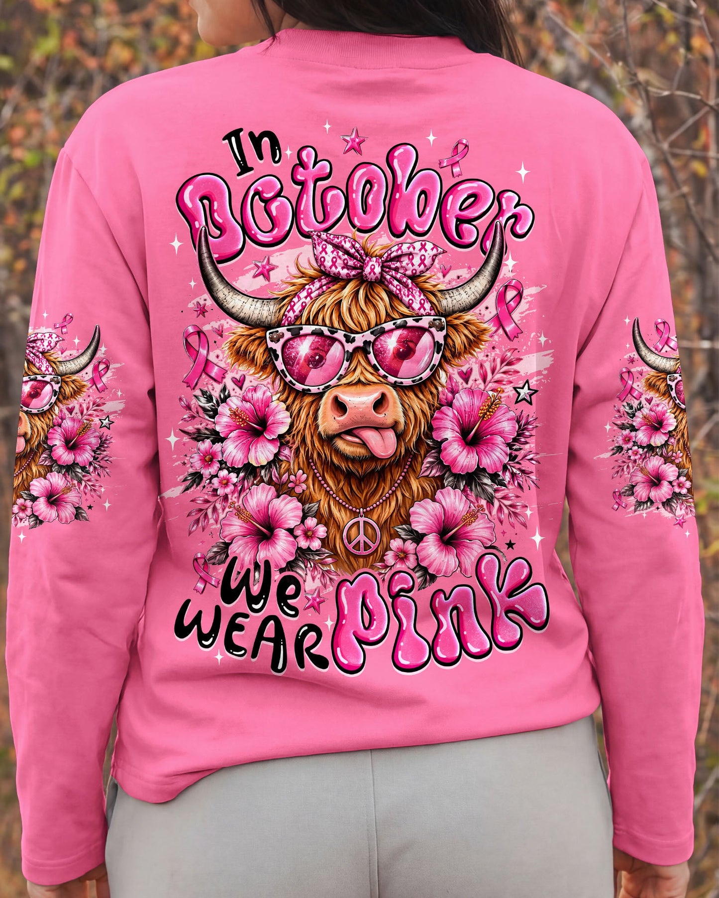 IN OCTOBER WE WEAR PINK BREAST CANCER AWARENESS HIGHLAND COW ALL OVER PRINT - TYQY1507261