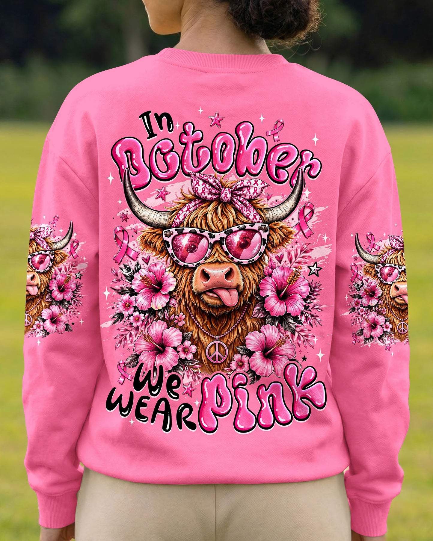IN OCTOBER WE WEAR PINK BREAST CANCER AWARENESS HIGHLAND COW ALL OVER PRINT - TYQY1507261