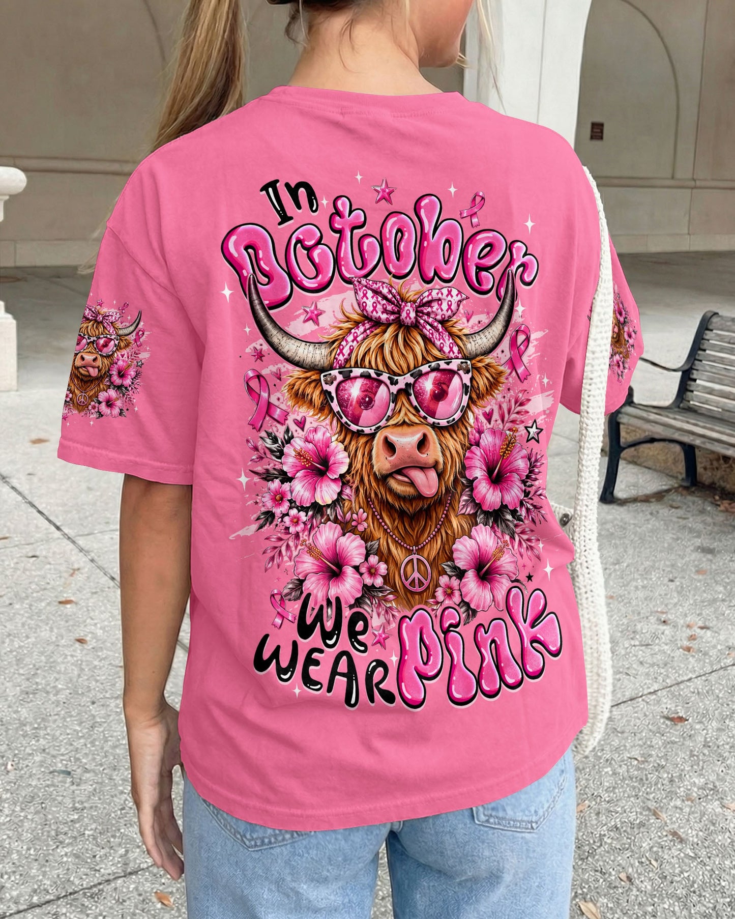 IN OCTOBER WE WEAR PINK BREAST CANCER AWARENESS HIGHLAND COW ALL OVER PRINT - TYQY1507261