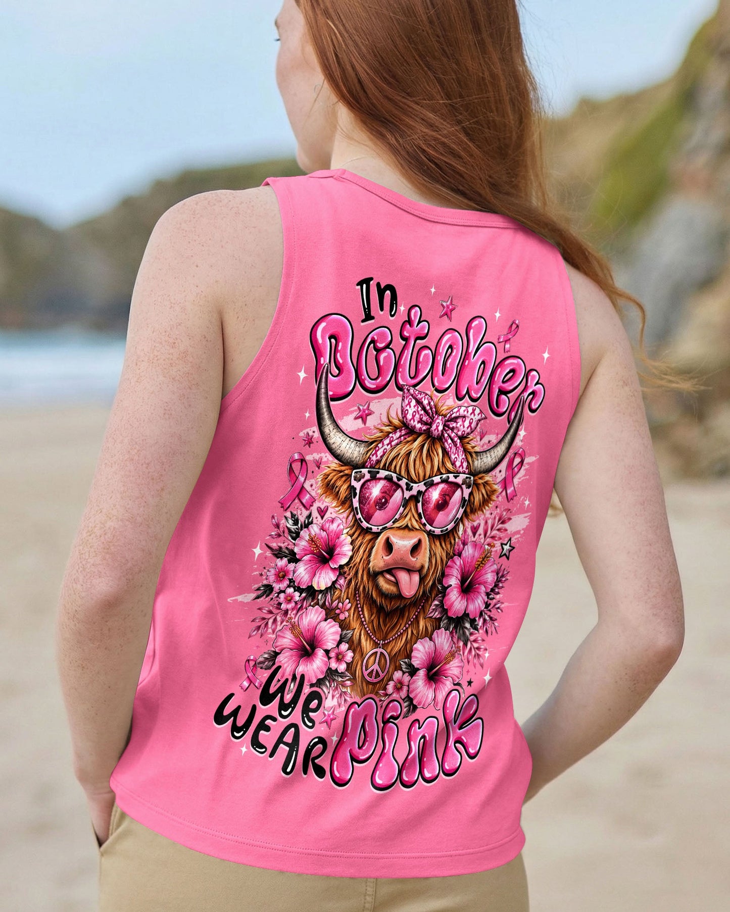 IN OCTOBER WE WEAR PINK BREAST CANCER AWARENESS HIGHLAND COW ALL OVER PRINT - TYQY1507261