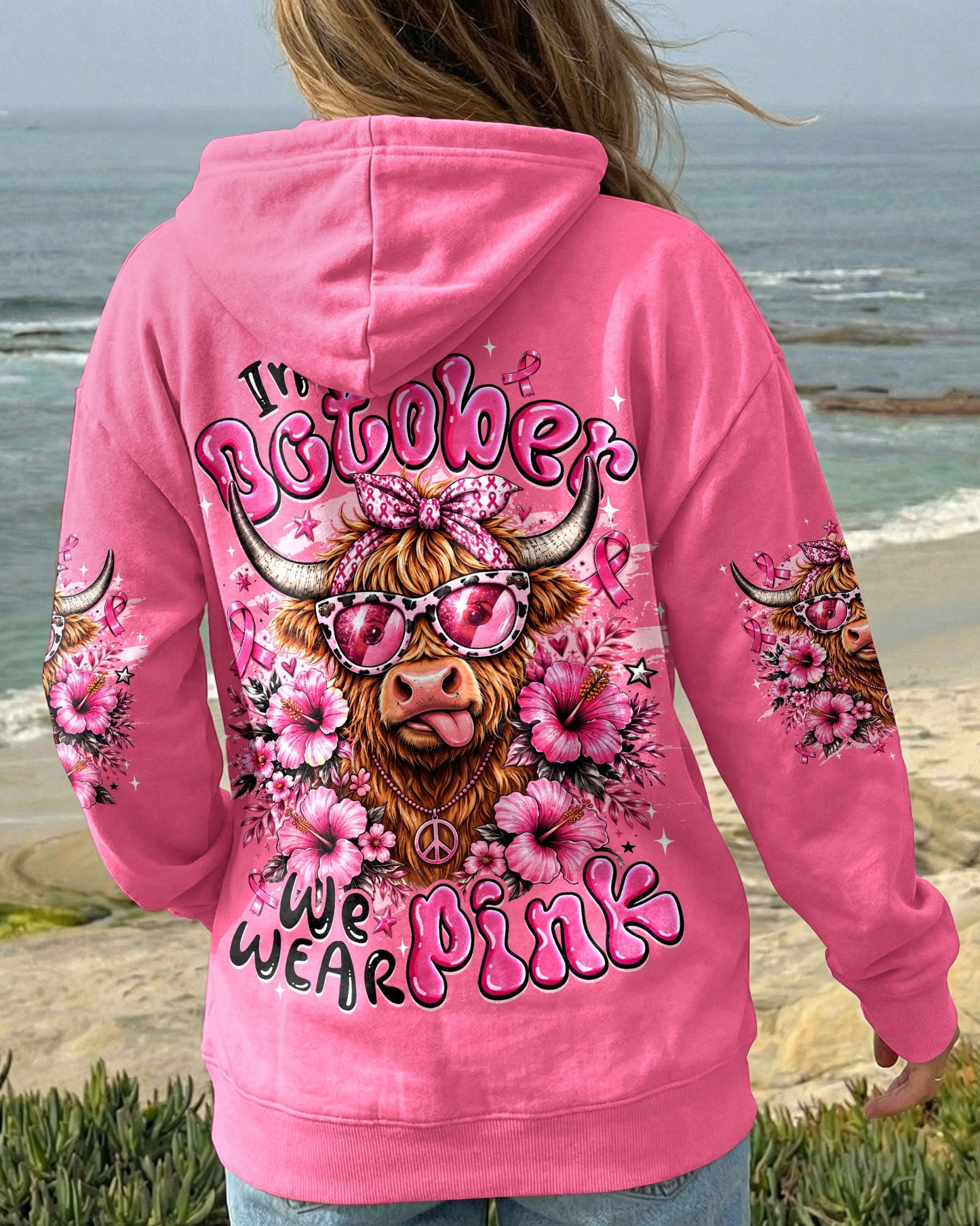 IN OCTOBER WE WEAR PINK BREAST CANCER AWARENESS HIGHLAND COW ALL OVER PRINT - TYQY1507261