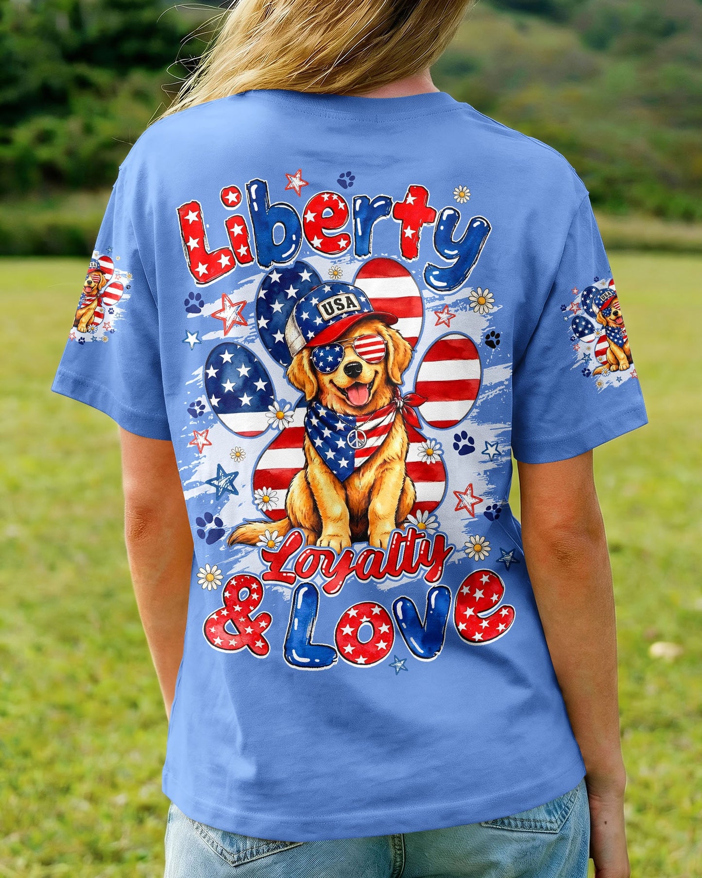LIBERTY LOYALTY AND LOVE GOLDEN RETRIEVER DOG ALL OVER PRINT - TYQY2205262