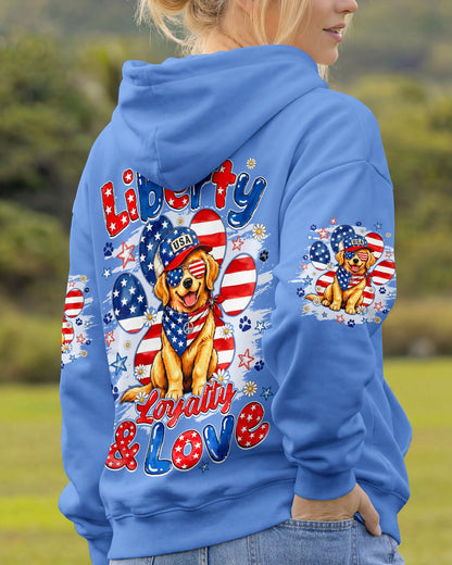 LIBERTY LOYALTY AND LOVE GOLDEN RETRIEVER DOG ALL OVER PRINT - TYQY2205262