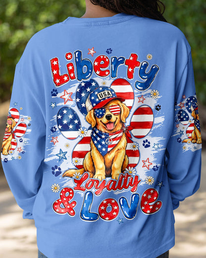 LIBERTY LOYALTY AND LOVE GOLDEN RETRIEVER DOG ALL OVER PRINT - TYQY2205262