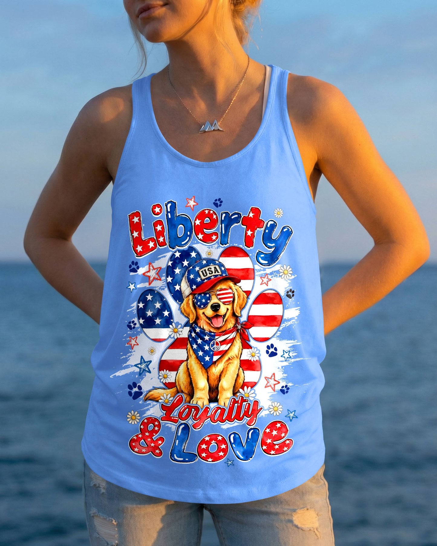LIBERTY LOYALTY AND LOVE GOLDEN RETRIEVER DOG ALL OVER PRINT - TYQY2205262