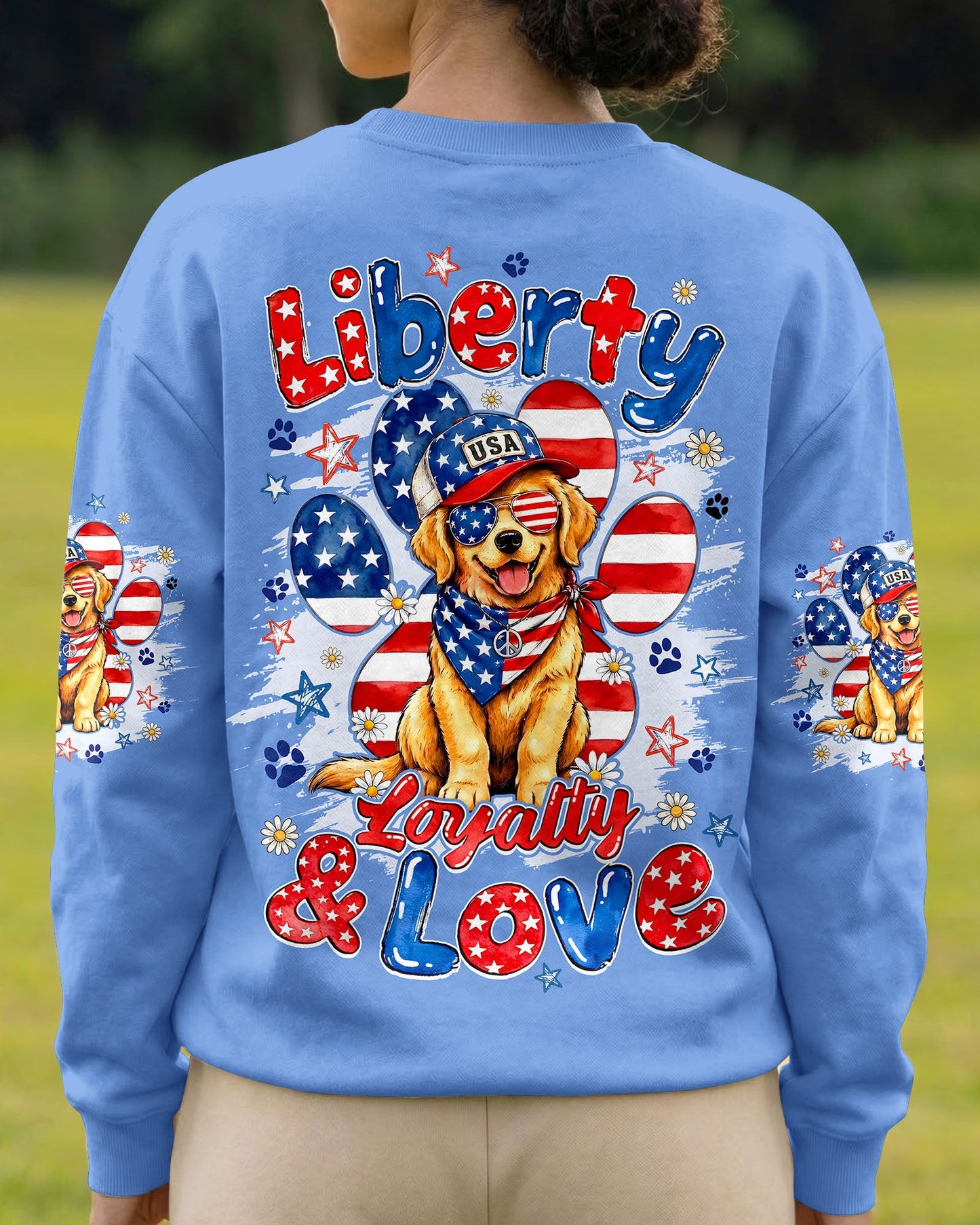 LIBERTY LOYALTY AND LOVE GOLDEN RETRIEVER DOG ALL OVER PRINT - TYQY2205262