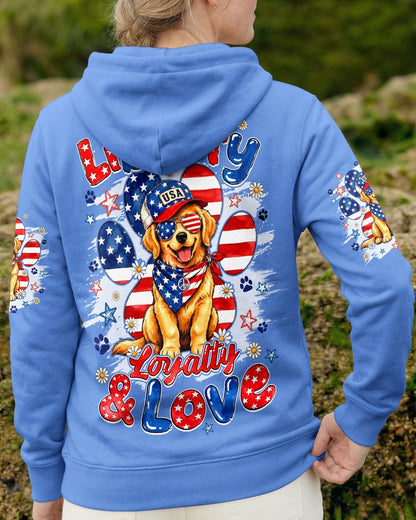 LIBERTY LOYALTY AND LOVE GOLDEN RETRIEVER DOG ALL OVER PRINT - TYQY2205262