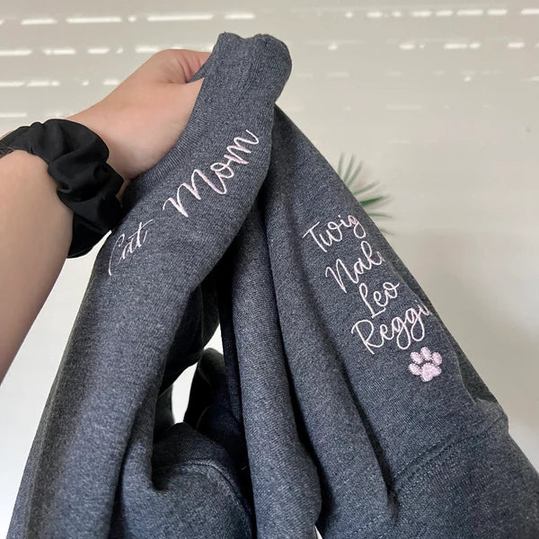 Personalized Pet Dog Cat Mom Embroidered Sweatshirt With Pet Names