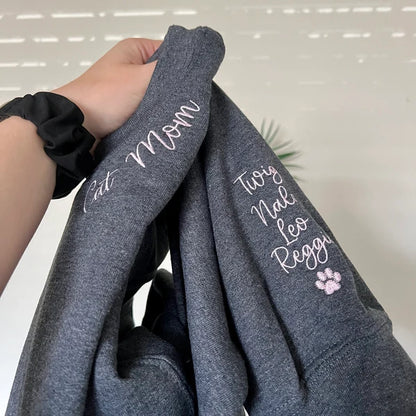 Personalized Pet Dog Cat Mom Embroidered Sweatshirt With Pet Names