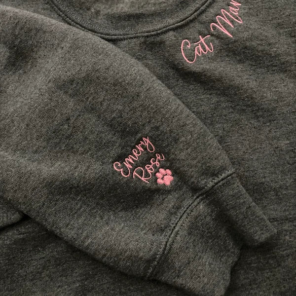 Personalized Pet Dog Cat Mom Embroidered Sweatshirt With Pet Names