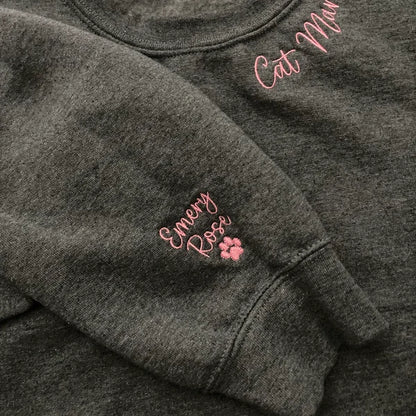 Personalized Pet Dog Cat Mom Embroidered Sweatshirt With Pet Names