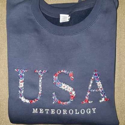 Floral US Cities Embroidered Hoodie Flower Letter College University Crewneck Embroidery Sweatshirt