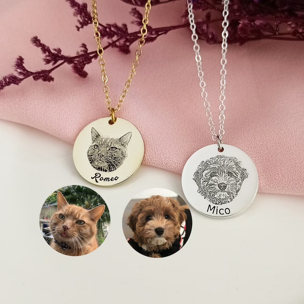 Custom Personalized Pet Portrait Name Necklaces