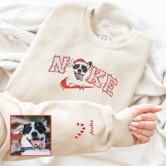 Personalized Embroidered Christmas Snow Pet Dog Cat Light Hoodie Sweatshirt T-Shirt