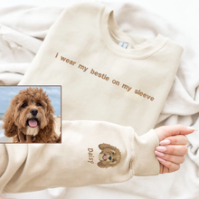 Load image into Gallery viewer, Personalized Embroidered Pet Dog Cat I Wear My Bestie On My Sleeve Hoodie Sweatshirt T-Shirt
