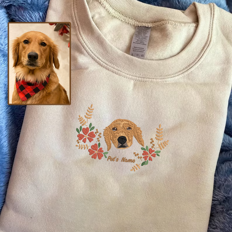 Personalized Embroidered Floral Pet Dog Cat Hoodie Sweatshirt T-Shirt