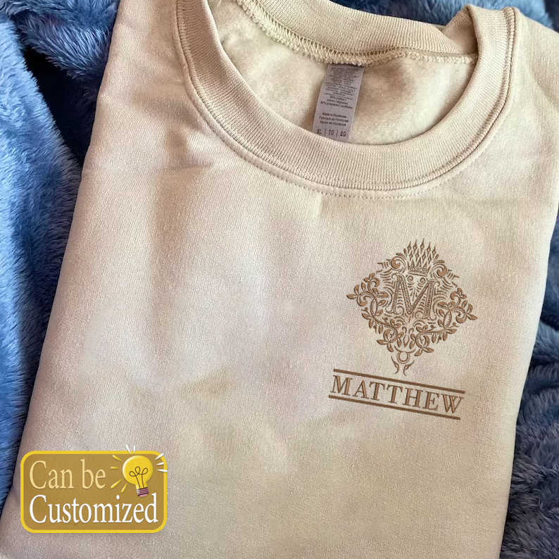 Personalized Name Letter Monogram Custom Embroidered Hoodie Sweatshirt T-Shirt