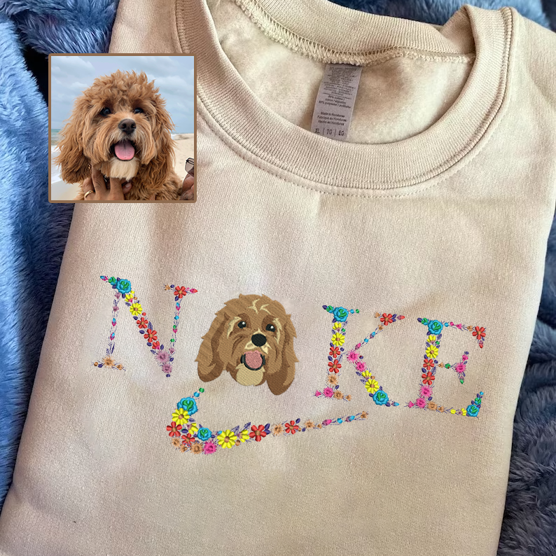 Personalized Embroidered Pet Dog Cat Floral Hoodie Sweatshirt T-Shirt