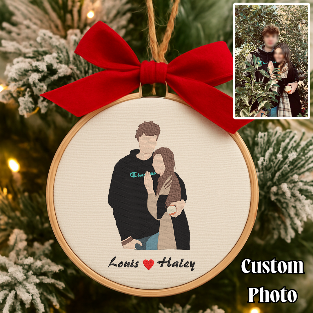 Personalized Couple Photo Embroidery Ornament Christmas Tree Decoration