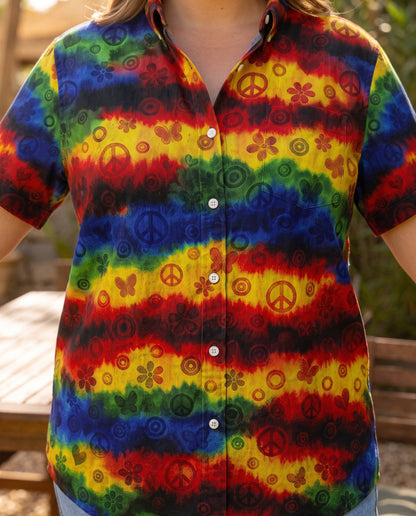 PEACE RAINBOW STRIPE BUTTON-DOWN COLLAR SHIRT - KMTM3006263