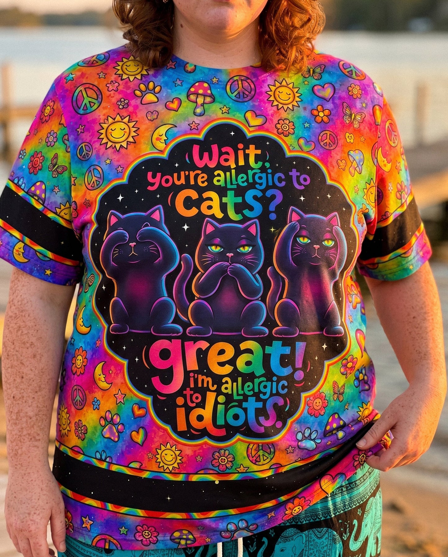 ALLERGIC TO IDIOTS THREE WISE CATS  PSYCHEDELIC ALL OVER PRINT - KMTM2206261