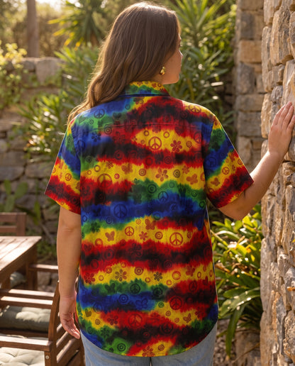 PEACE RAINBOW STRIPE BUTTON-DOWN COLLAR SHIRT - KMTM3006263