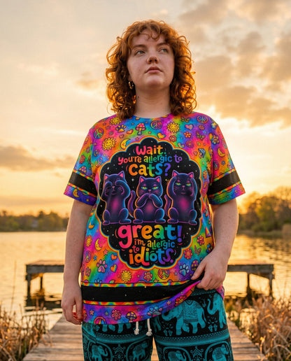ALLERGIC TO IDIOTS THREE WISE CATS  PSYCHEDELIC ALL OVER PRINT - KMTM2206261