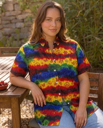 PEACE RAINBOW STRIPE BUTTON-DOWN COLLAR SHIRT - KMTM3006263