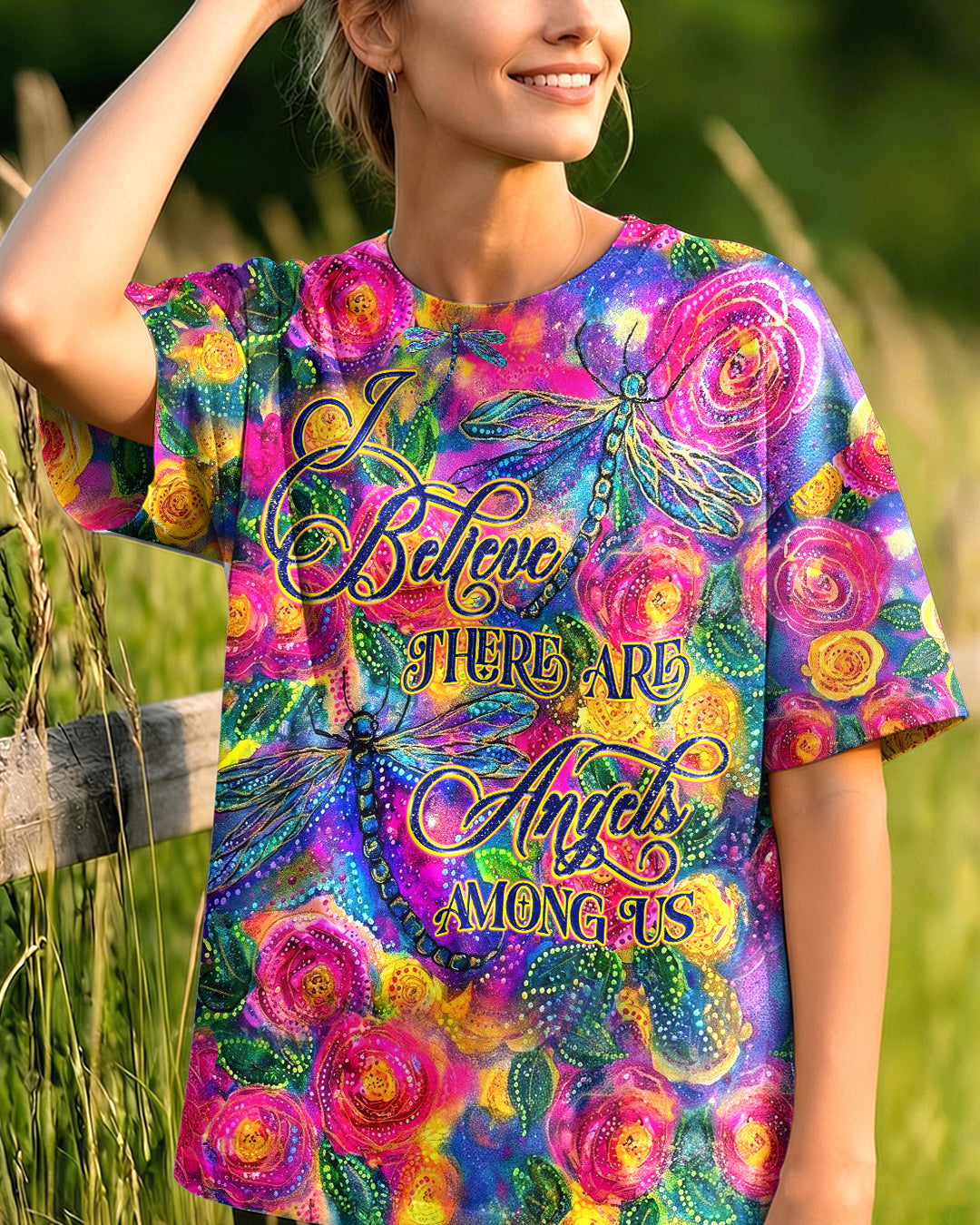 I BELIEVE THERE ARE ANGELS AMONG US DRAGONFLY ALL OVER PRINT - TLHG0106263