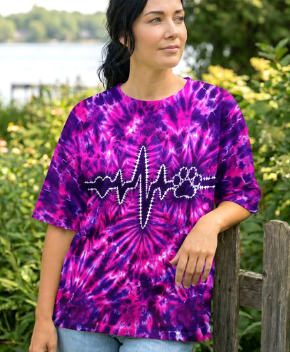 HEARTBEAT PAW PRINT PURPLE PINK BURST ALL OVER PRINT - TLHG1706261
