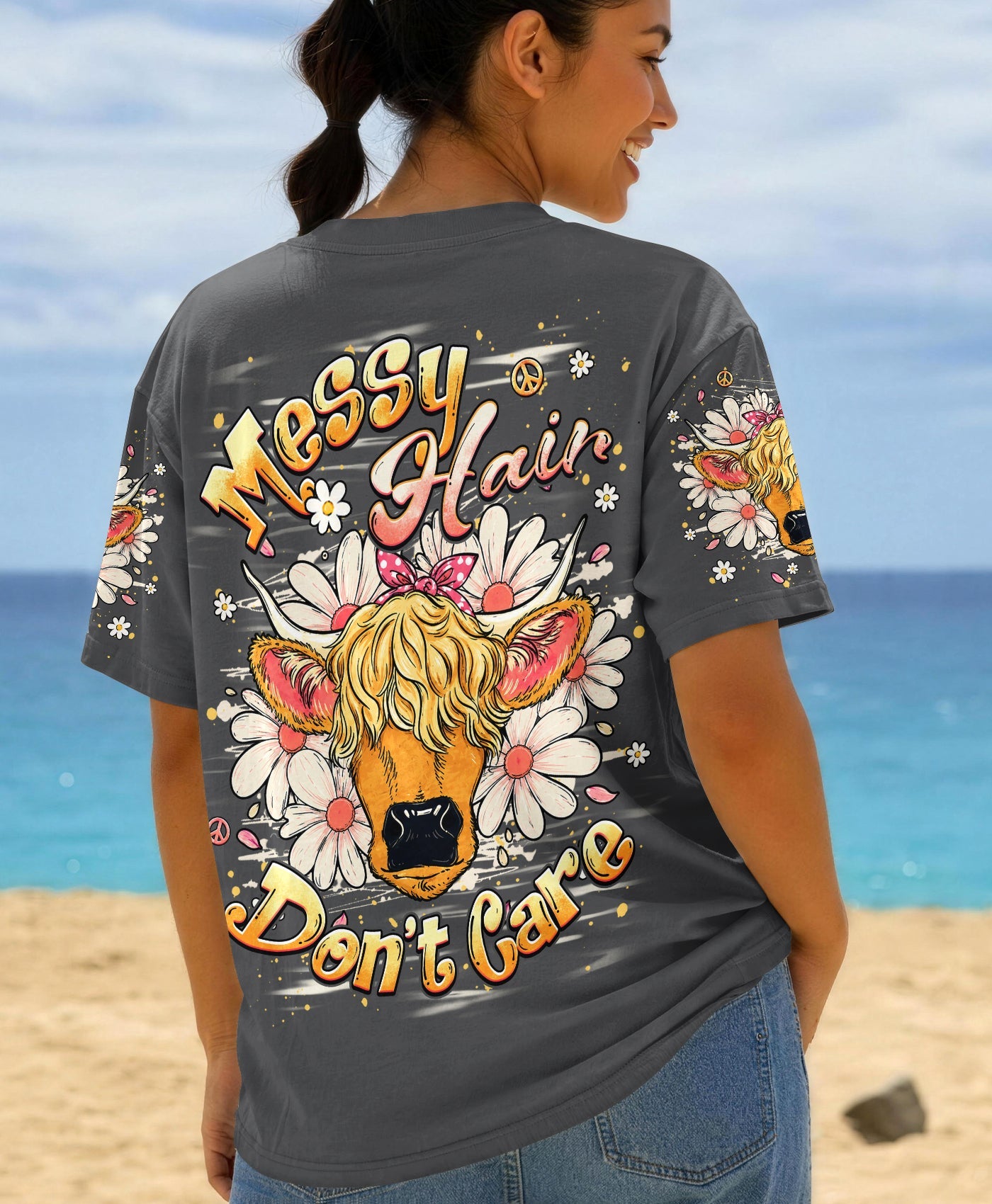 MESSY HAIR DON'T CARE COW ALL OVER PRINT - TLHG1806262
