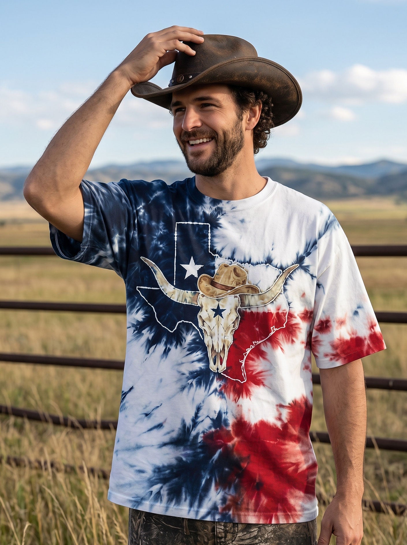 LONGHORN SKULL TEXAS MAP BURST ALL OVER PRINT - TLNO2706261