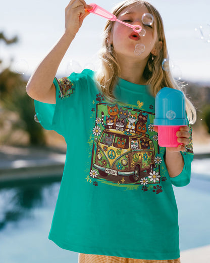PEACE LOVE AND MEOW CATS KIDS ALL OVER PRINT - TY0707262
