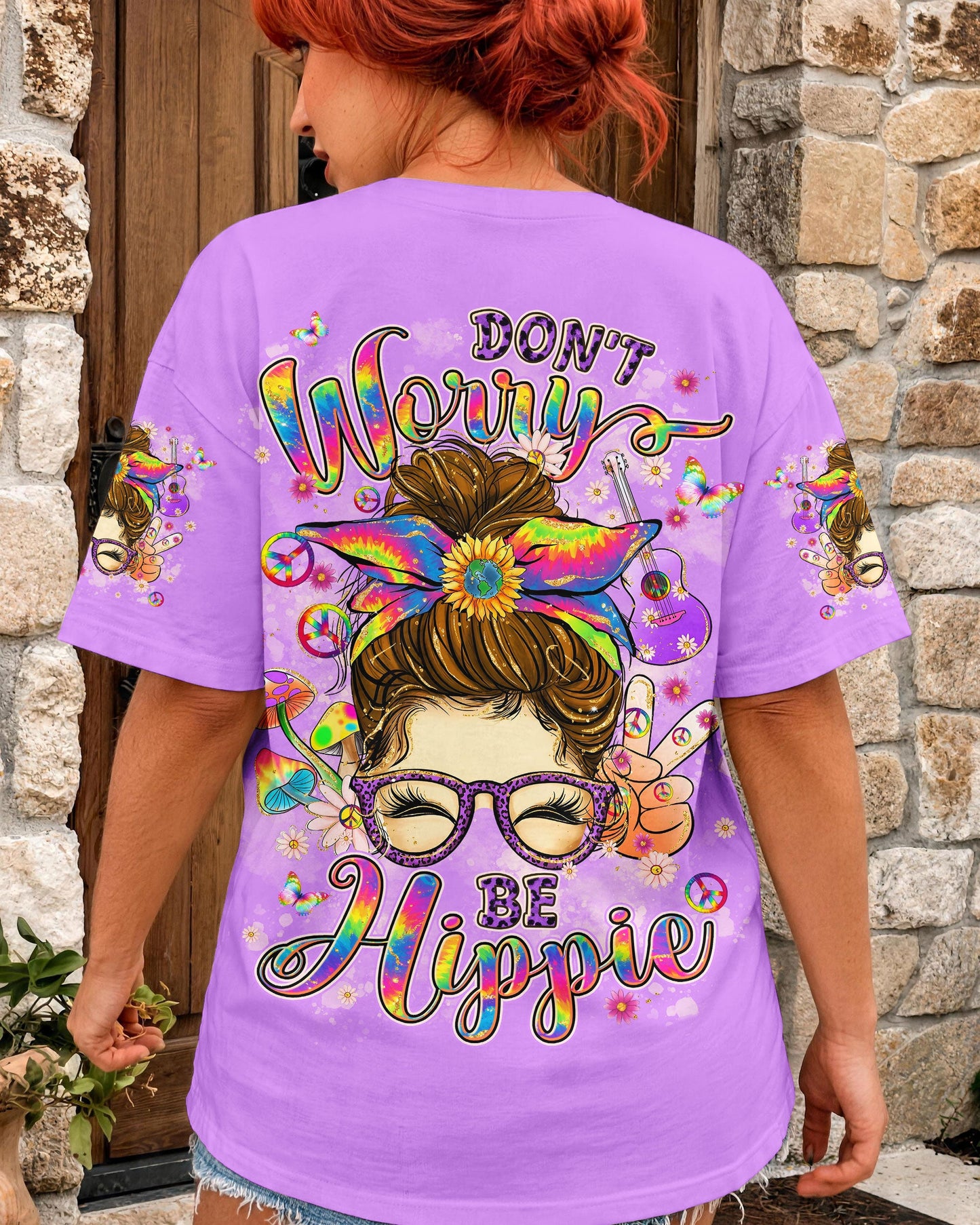 DON'T WORRY BE HIPPIE MESSY BUN ALL OVER PRINT - TYLN3006262