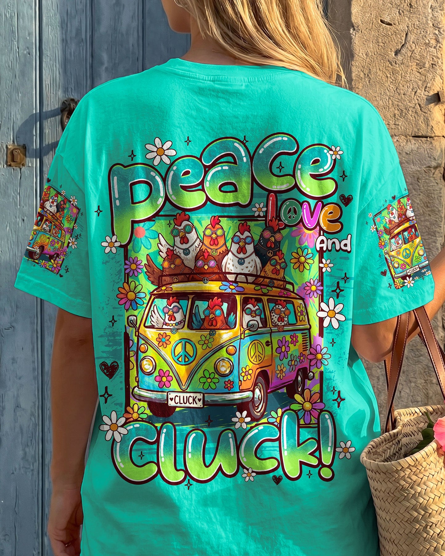 PEACE LOVE AND CLUCK CHICKENS ALL OVER PRINT - TY0907262