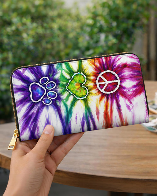 PEACE LOVE PAW PRINT ZIPPER LEATHER WALLET   - TLHG1504263