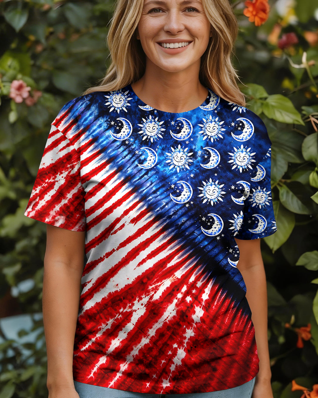 SUN AND MOON RED WHITE & BLUE SWIRL ALL OVER PRINT - TLHG0104262