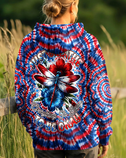JUST BREATHE DRAGONFLY RED WHITE & BLUE SWIRL ALL OVER PRINT - TLHG0304262