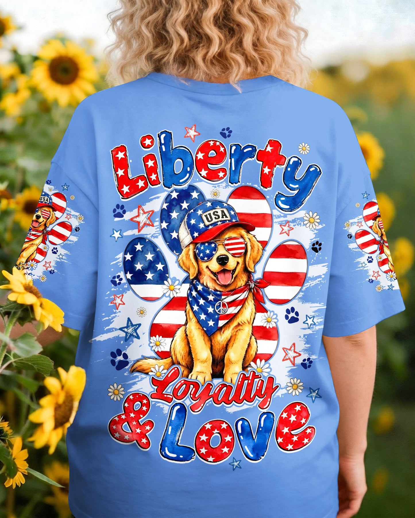 LIBERTY LOYALTY AND LOVE GOLDEN RETRIEVER DOG ALL OVER PRINT - TYQY2205262