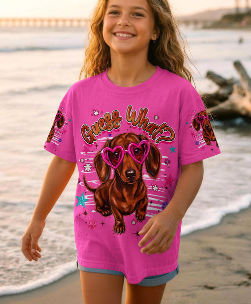 GUESS WHAT DACHSHUND DOG FUNNY KIDS ALL OVER PRINT  - TLHG2205261