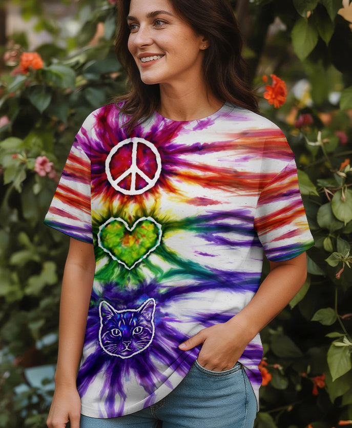 PEACE LOVE CAT FACE ALL OVER PRINT - TLHG15042641