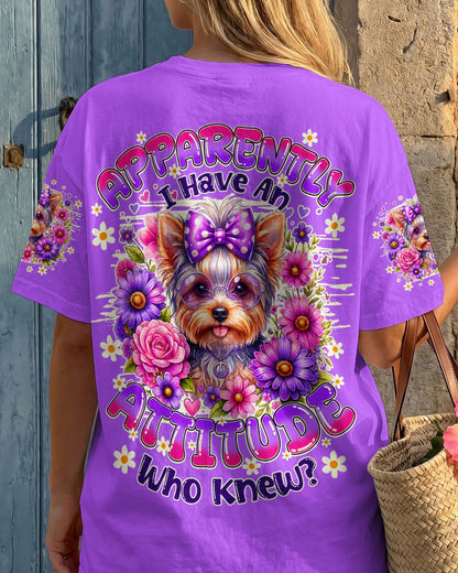 APPARENTLY I HAVE AN ATTITUDE WHO KNEW YORKSHIRE TERRIER DOG ALL OVER PRINT - TY1605261