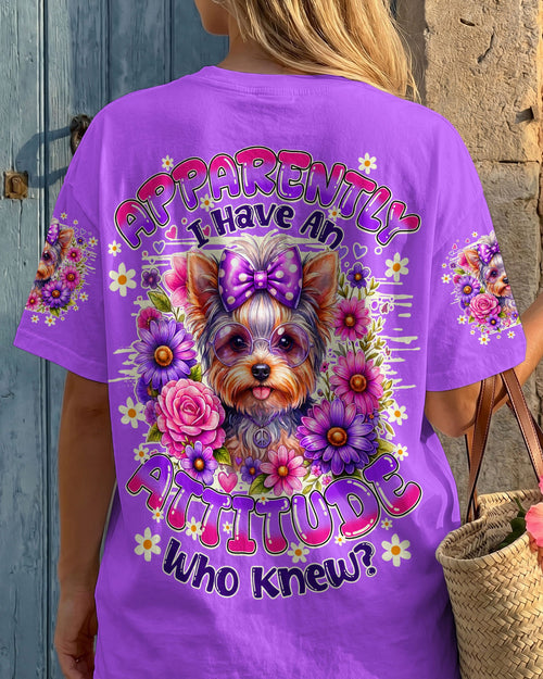 APPARENTLY I HAVE AN ATTITUDE WHO KNEW YORKSHIRE TERRIER DOG ALL OVER PRINT - TY1605261